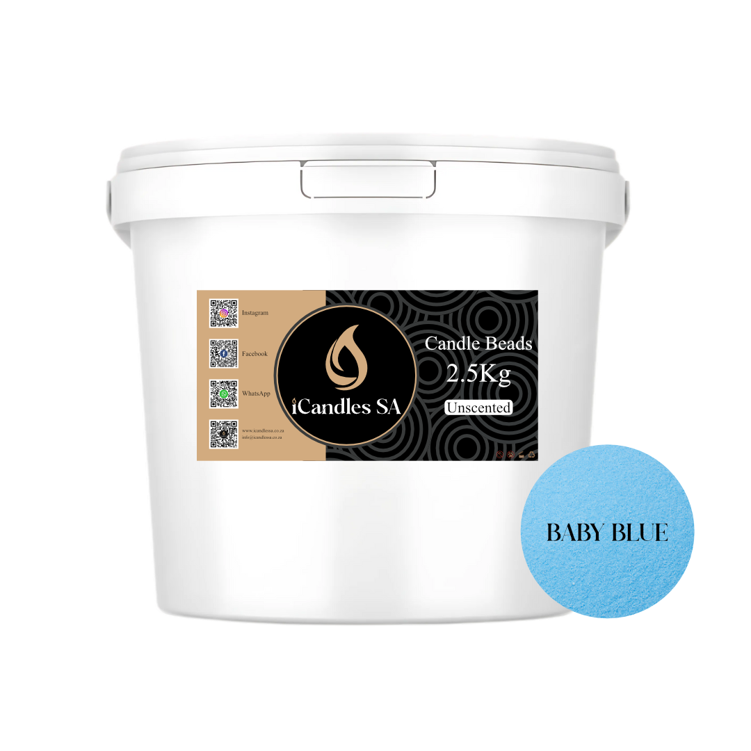 White bucket labeled 'Candle Beads' with a 'Baby Blue' color swatch on a white background