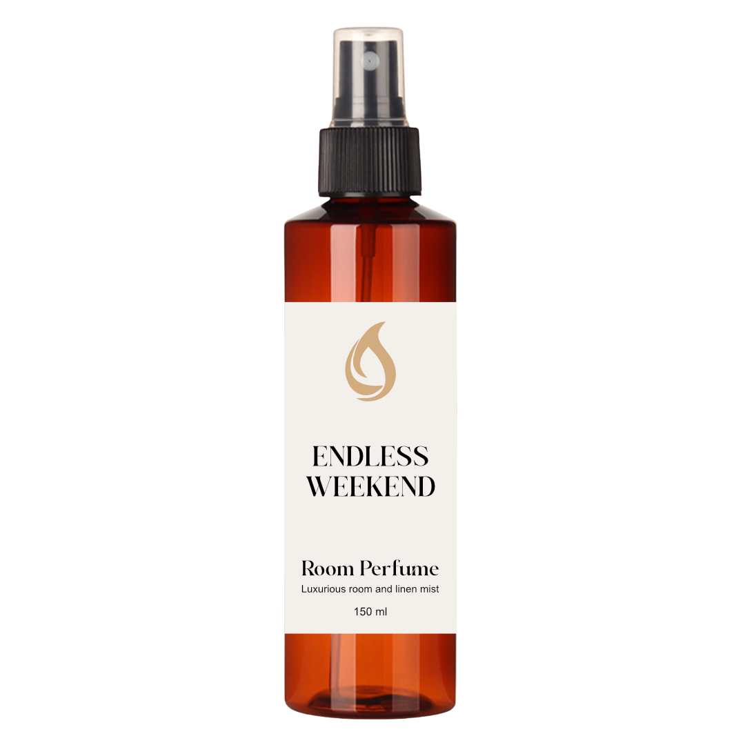 Room perfume bottle labeled 'Endless Weekend' on a white background