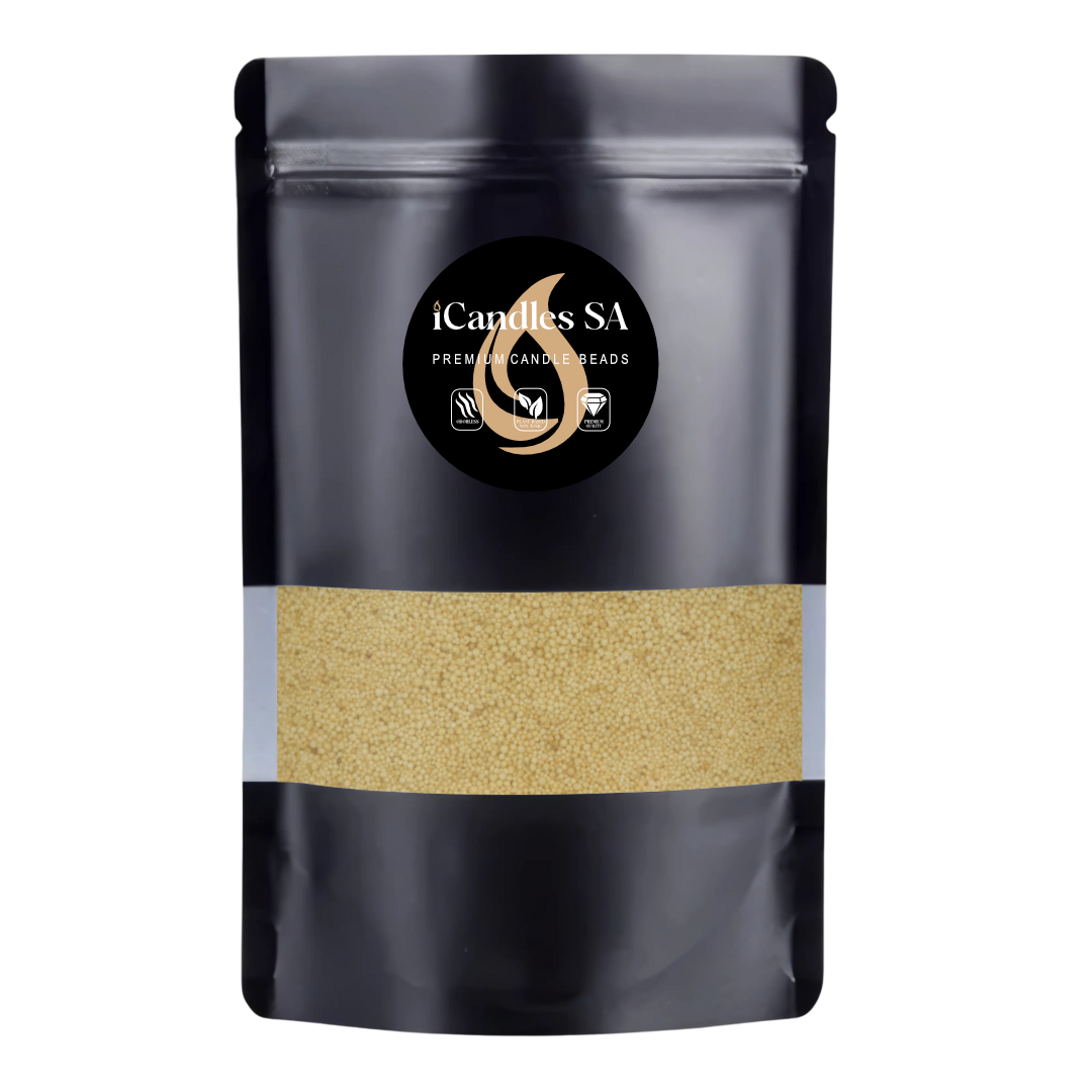 Black packaging with 500g Tan Sand wax by iCandles SA on a white background