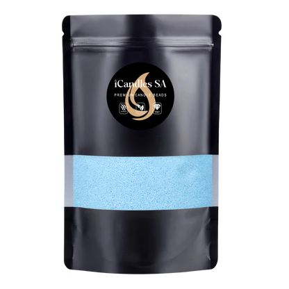 Black packaging with Baby Blue sand wax featuring iCandles SA logo on a white background