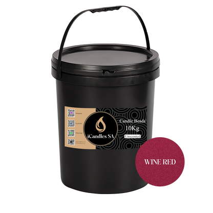 Black bucket with an iCandles SA label and wine red color swatch on a white background