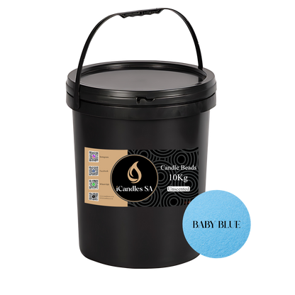 Black bucket labeled 'Candle Beads' with a 'Baby Blue' color swatch on a white background