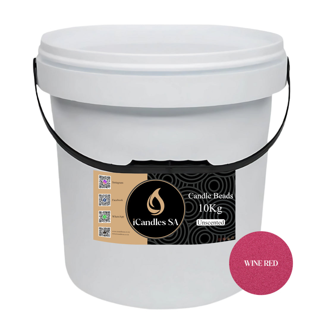 White bucket wit iCandles SA logo and a wine red color swatch 10kg