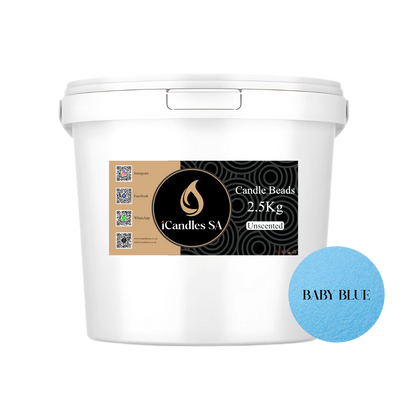 White bucket labeled 'Candle Beads' with a 'Baby Blue' color swatch on a white background
