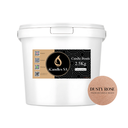 White bucket of candle beads 2.5Kg with iCandles SA labeled Dusty Rose on a white background