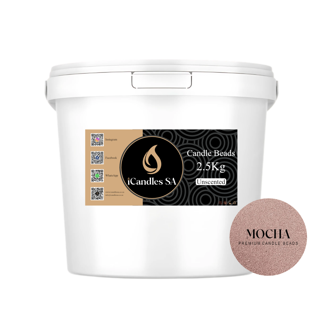 White container of candle beads 2.5Kg with iCandles SA label and Mocha color swatch.