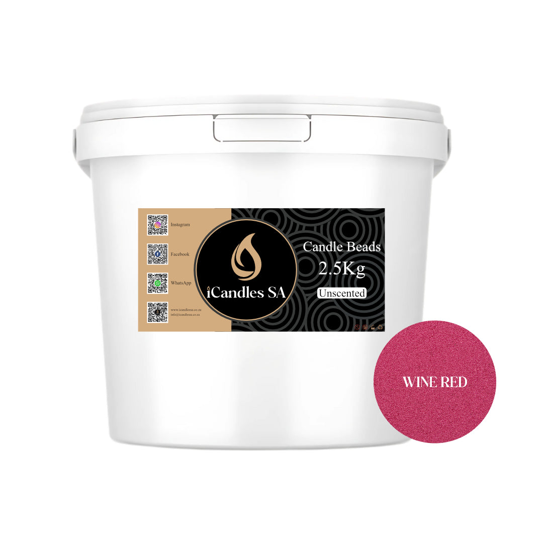 White bucket wit iCandles SA logo and a wine red color swatch 2.5kg