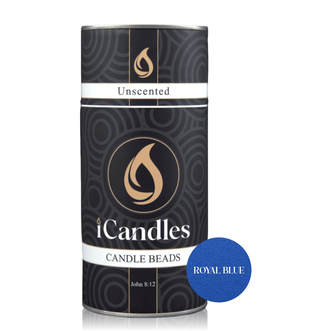 iCandles unscented candle beads canister with 'Royal Blue' label on a white background