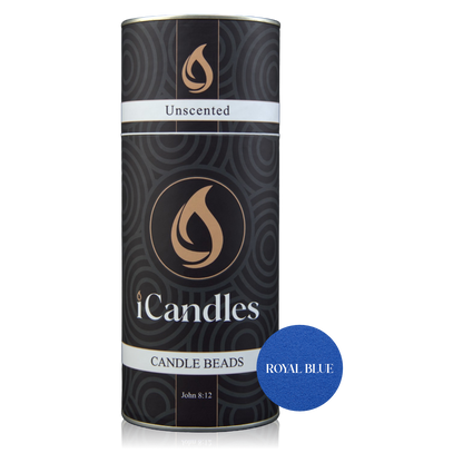 Canister iCandles unscented candle beads canister with 'Royal Blue' label on a white background