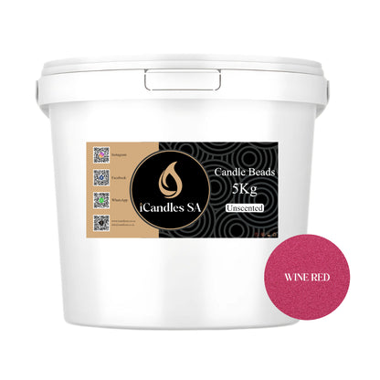 White bucket wit iCandles SA logo and a wine red color swatch 5kg