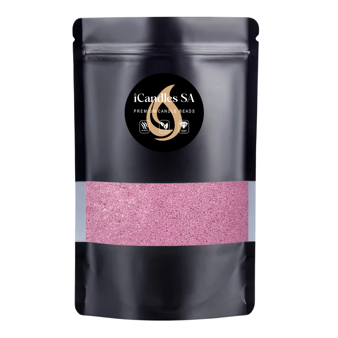 Black packaging with Light Orchid candle sand wax featuring iCandles SA logo on a white background