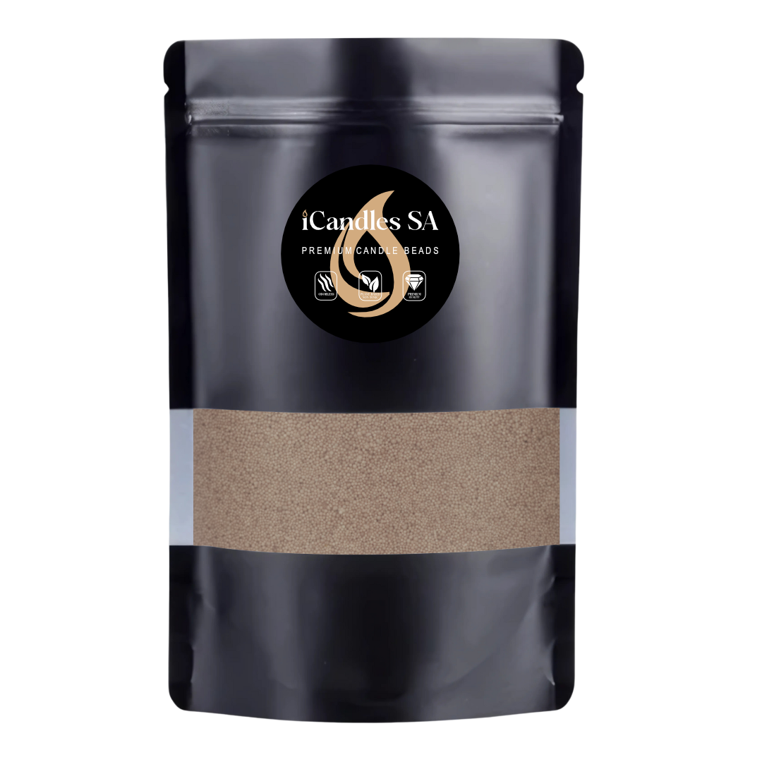 Black packaging with a 500g Mocha sand wax by iCandles SA on a white background