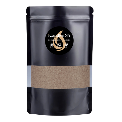 Black packaging with a 500g Mocha sand wax by iCandles SA on a white background