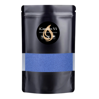 Black packaging with Royal Blue sand wax candle beads featuring iCandles SA logo on a white background