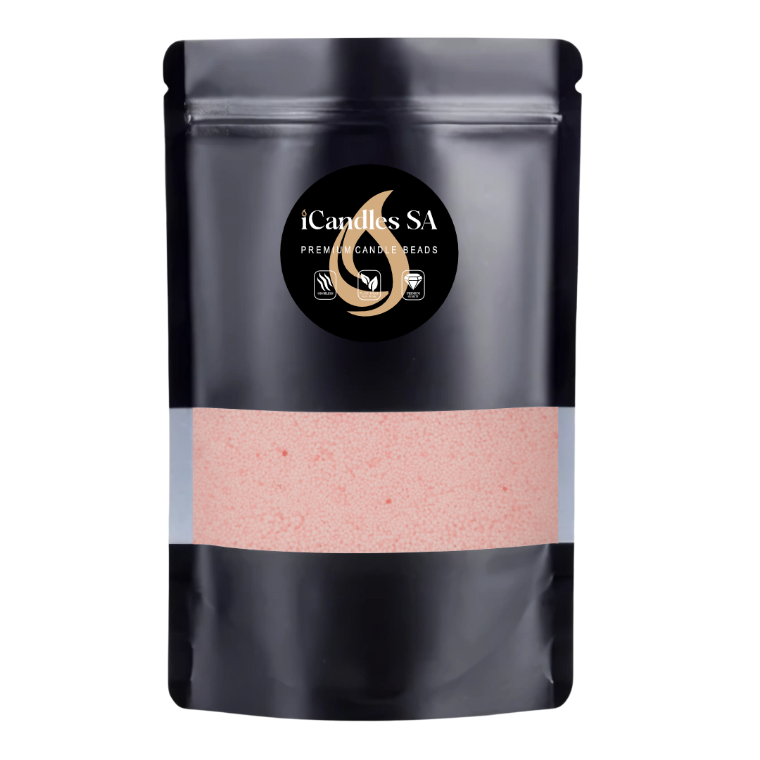 Black packaging with a 500g Soft Pink sand wax by iCandles SA on a white background