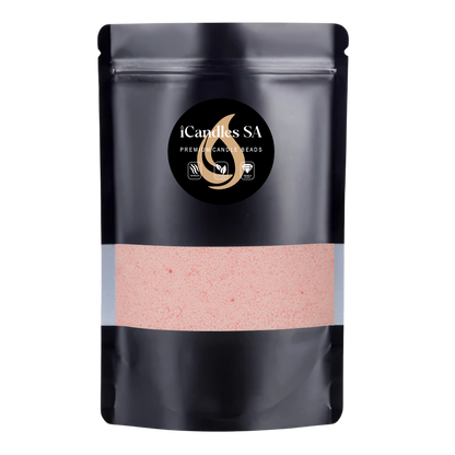 Black packaging with a 500g Soft Pink sand wax by iCandles SA on a white background