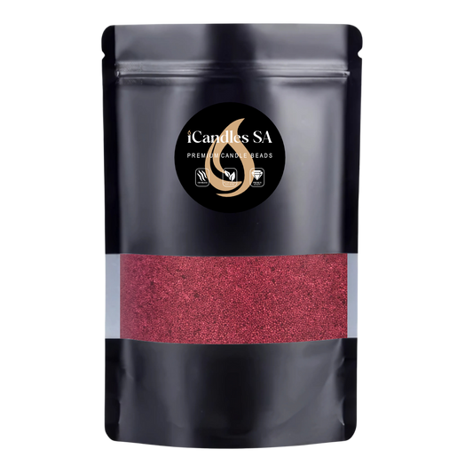 Black packaging with Wine Red sand wax and iCandles SA logo on a white background